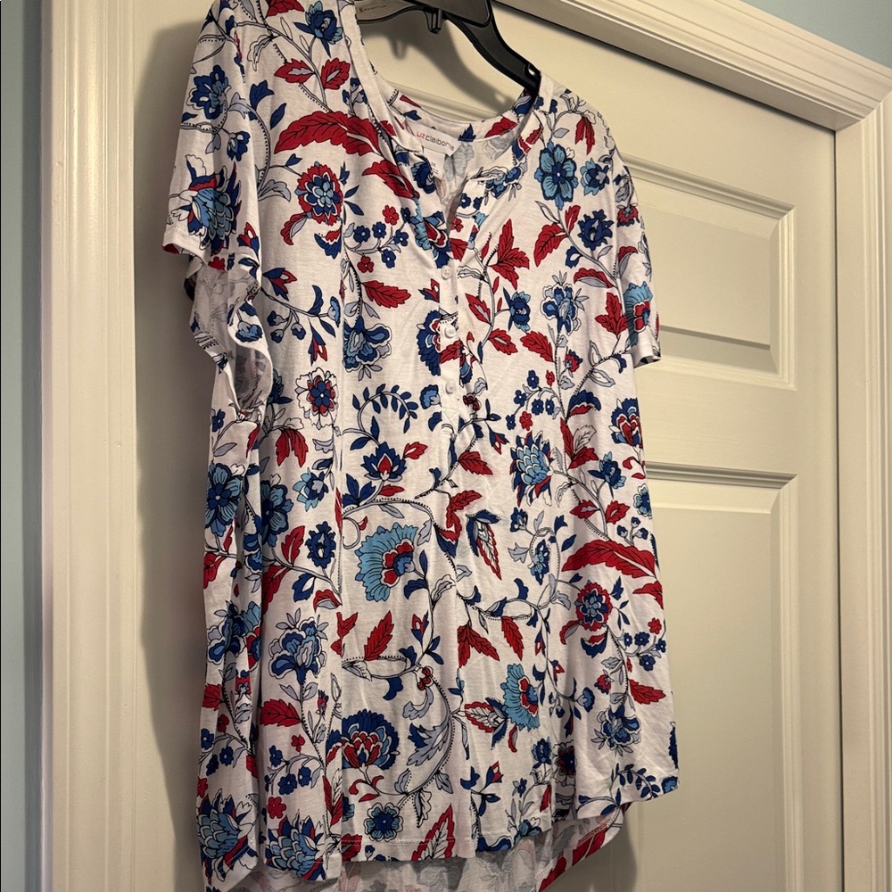 Liz Claiborne Red and Blue Floral Blouse